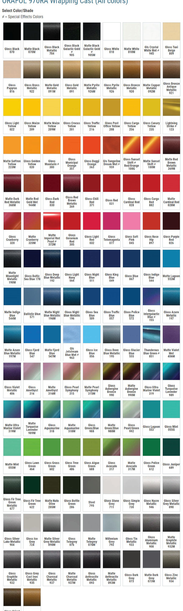 Orafol vinyl wrap selections