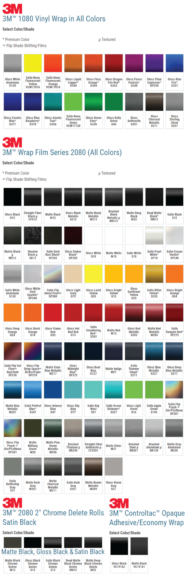 3M vinyl wrap selections